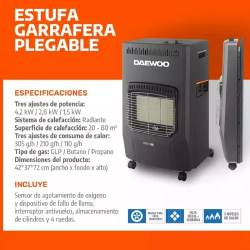 Estufa Garrafera Plegable Daewoo Alta Eficiencia 2400 Calorias Dany701