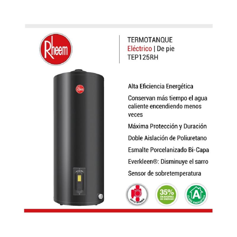 Termotanque Electrico De Pie Rheem 125 Litros Tep125rh