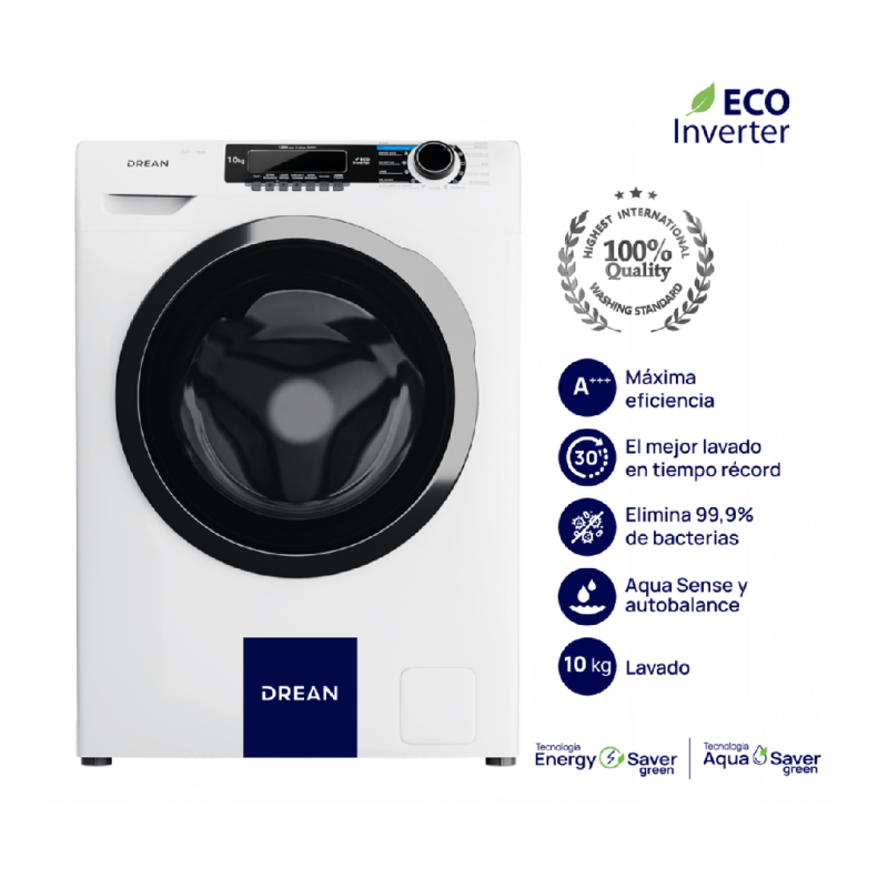Lavarropas Drean Carga Frontal Ecoinverter 10.5 Kg 1200rpm LCFDR1012SB
