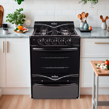 Cocina Florencia 5517f A Gas 4 Hornallas Negra Puerta Con Visor