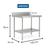 Mesa De Trabajo Gastronomica Panetti 1.5 Mts Acero Inox 304 Con Zocalo