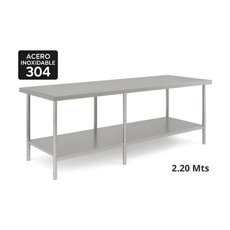 Mesa De Trabajo Gastronomica Panetti 2.2 Mts Acero Inox 304