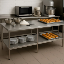 Mesa De Trabajo Gastronomica Panetti 2.2 Mts Acero Inox 304