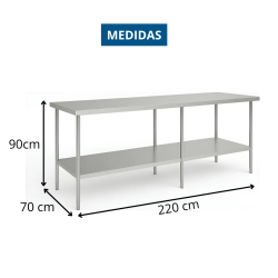Mesa De Trabajo Gastronomica Panetti 2.2 Mts Acero Inox 304