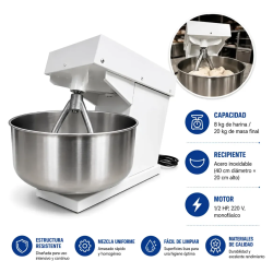 AMASADORA DE MESA 20KG ZALDIVAR 1/2 HP BOWL ACERO INOX